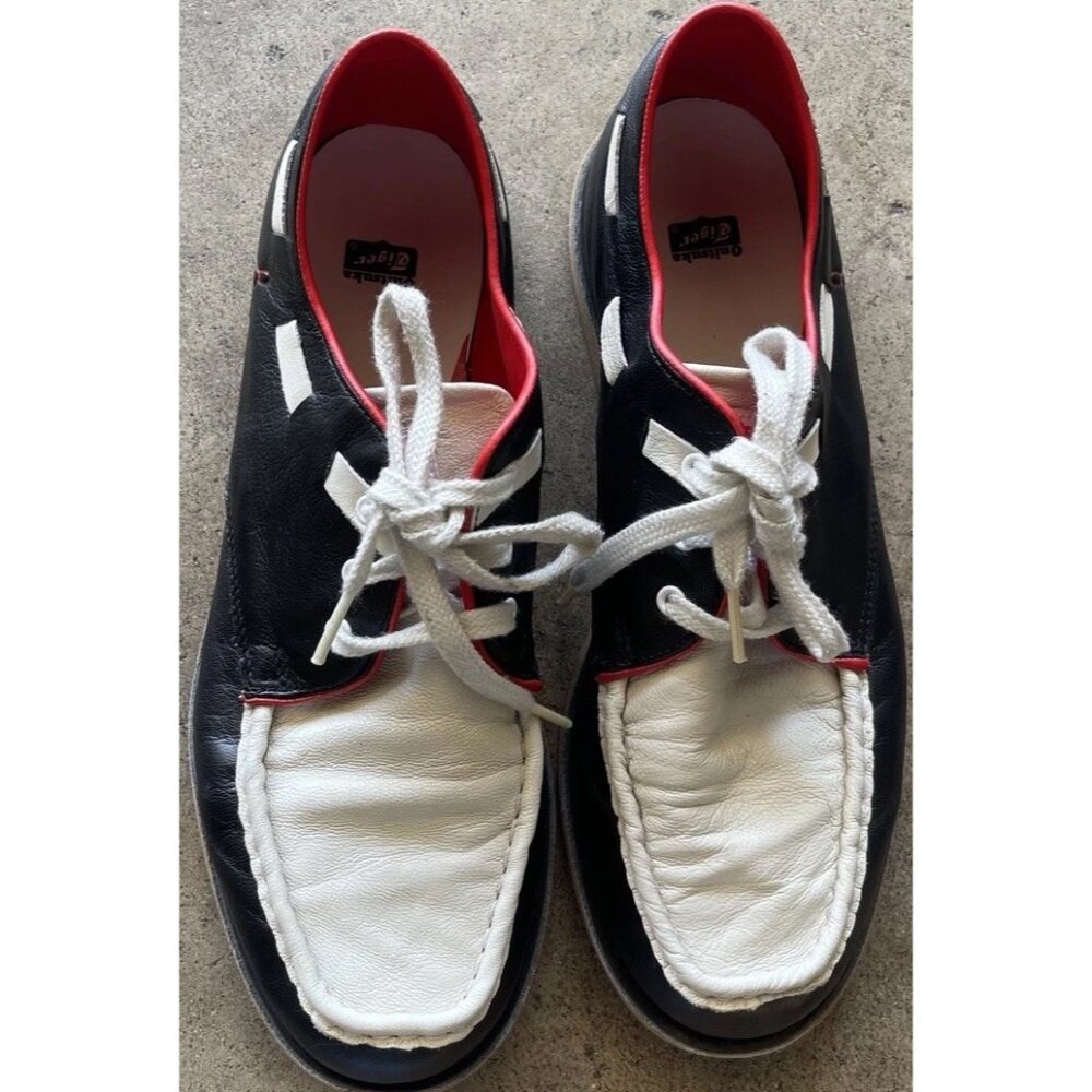 Vintage Onitsuka Tiger D1K1L Men’s shoes Sz 9 F460811 Black White Red Leather - Picture 4 of 11